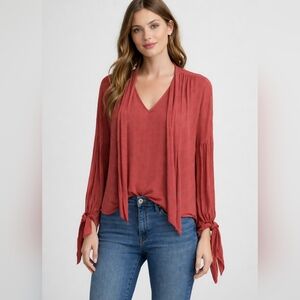 H&M Blouse With Wrist Ties And Attached Neck Scarf Size 10